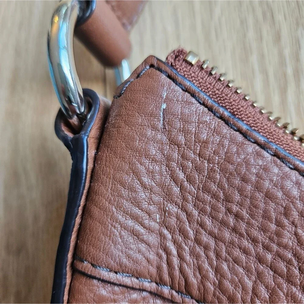 Calvin Klein‎ Brown Pebbled Leather Padlock Hobo Small Shoulder Tote Bag